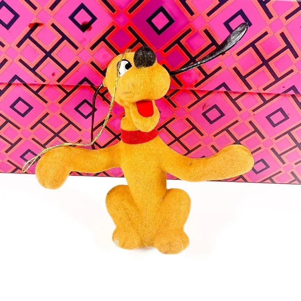 Vintage Flocked Christmas Pluto On Back Feet Walt Disney Productions Hong Kong